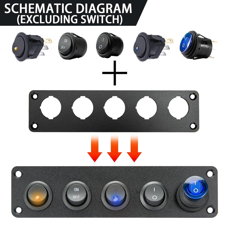 SDAQGE Switch Panel, Round 12 Volt Marine Switch Panel Aluminum Waterproof Rocker Switch Panel for Car Truck Marine Boat Rv Vehicle (5 Way) - Image 4